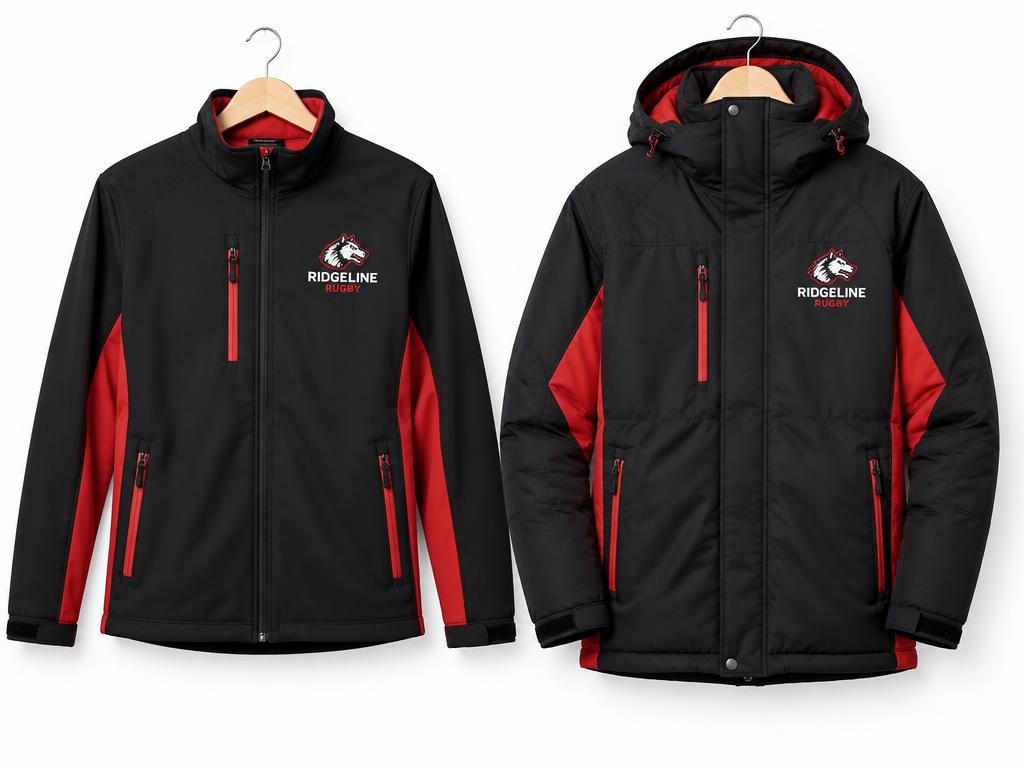 Custom softshell and insulated team jackets with an embroidered logo